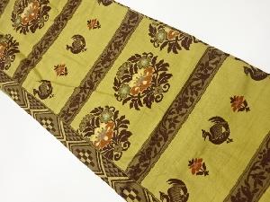 リサイクル　横段に華文・鳳凰模様織出し名古屋帯